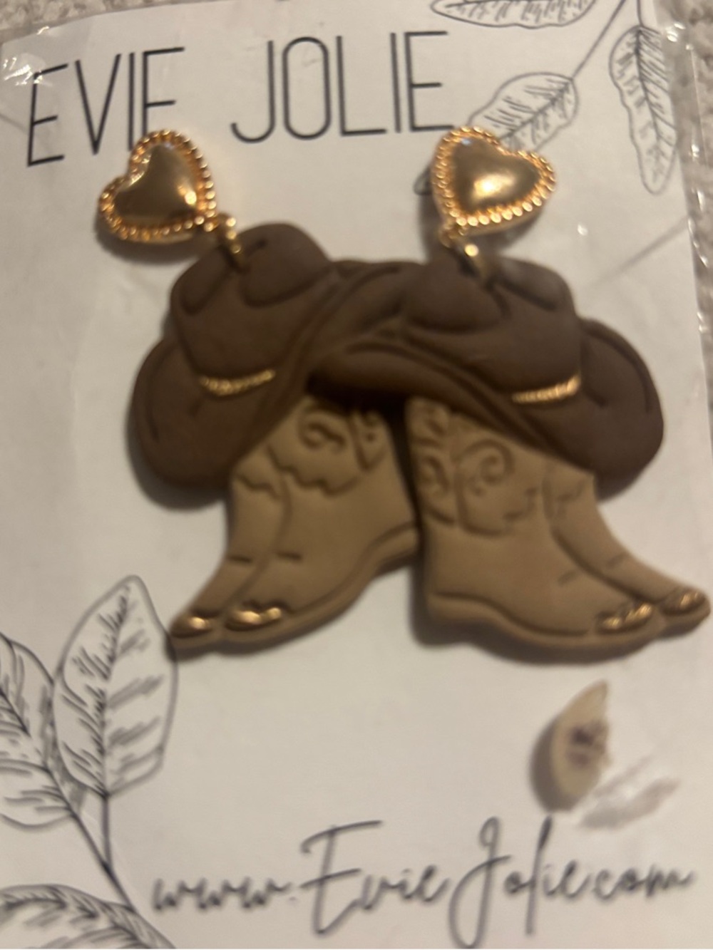 Evie Jolie Handmade Dangling Cowboy Boot Earrings Hand Crafted Polymer Clay